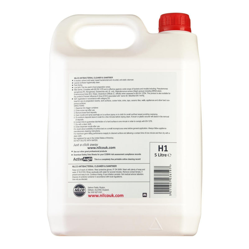 Nilco H1 Antibacterial Cleaner & Sanitiser - 1 Litre Spray + 5 Litre Refill Set
