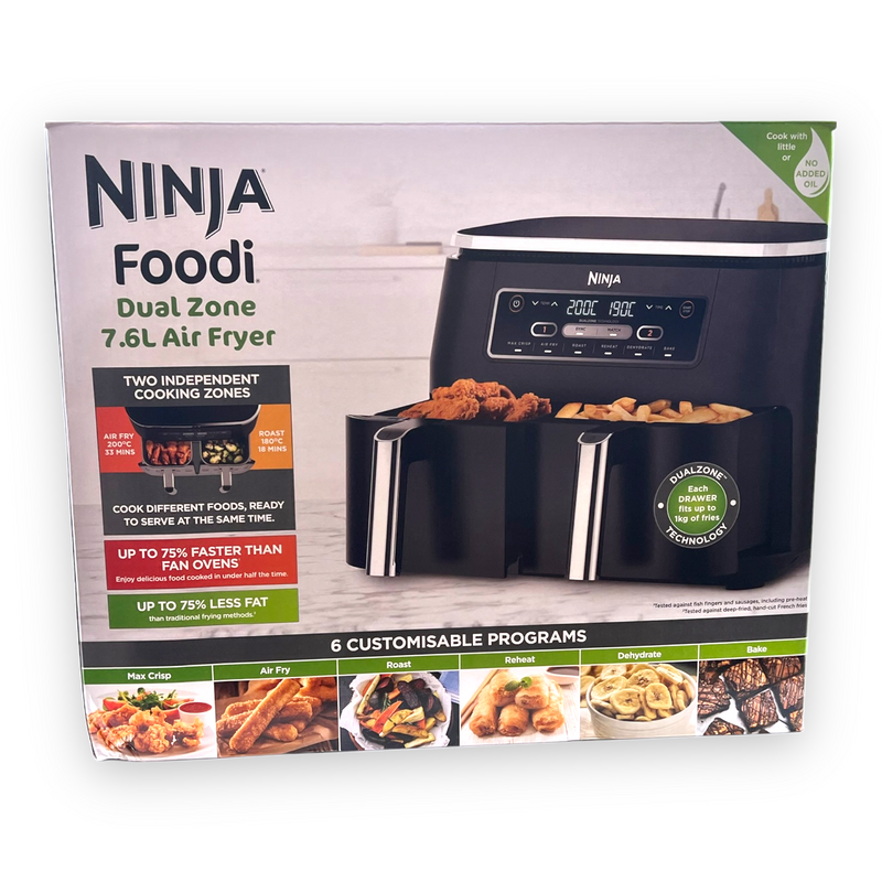 Ninja AF300UK Foodi Dual Zone Digital Air Fryer, 2 Drawers, 7.6L, 6-in-1,  Black - UK