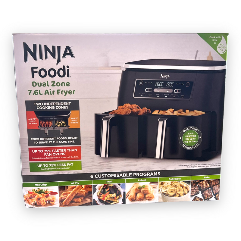 NINJA Foodi MAX [AF400EU] Dual Zone Oil-Free Deep Fryer, 9.5L Capacity, 2  Drawers, 6 Cooking Modes, Black