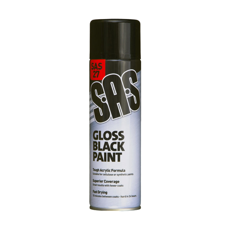 SAS27 - Fast Drying Gloss Black Tough Acrylic Spray Paint Aerosol 500ml